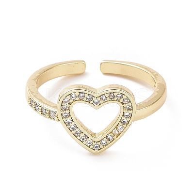 Clear Cubic Zirconia Hollow Out Heart Open Cuff Ring RJEW-I094-03G-1