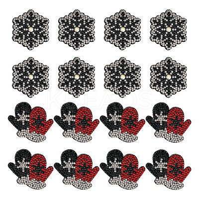 16Pcs 2 Style Christmas Theme Gloves & Snowflake Shape Non-woven Fabrics Appliques PATC-FG0001-40-1