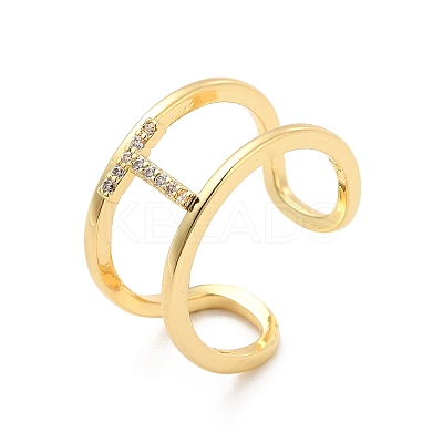 Clear Cubic Zirconia Initial Letter Open Cuff Ring RJEW-A012-01G-T-1