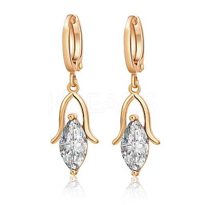 Real 18K Gold Plated Brass Cubic Zirconia Dangle Hoop Earrings EJEW-EE0001-186B-1
