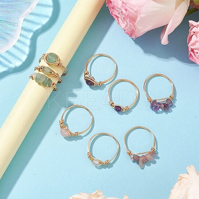3Pcs 3 Styles Natural Rose Quartz & Amethyst & Green Aventurine Finger Rings RJEW-JR00745-1