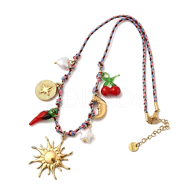 304 Stainless Steel & Plastic Hot Pepper Cherry Pendant Cotton Cord Necklaces for Women NJEW-Z092-01G-02-1