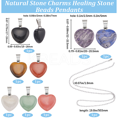 DIY Natural Mixed Gemstone Heart Pendant Necklaces Making Kit G-BBC0001-51-1