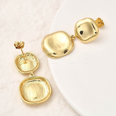 Square Brass Dangle Stud Earrings EJEW-H170-01G-1