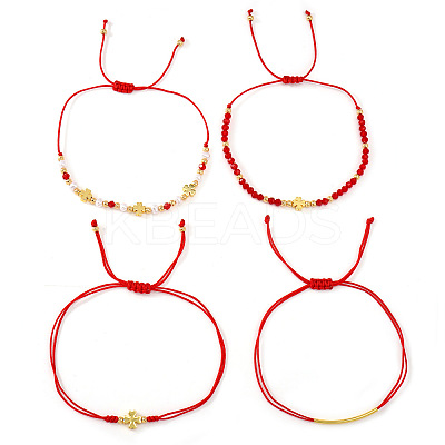 Faux Pearl & Brass & Glass Braided Bead Bracelet Sets WG4426-13-1