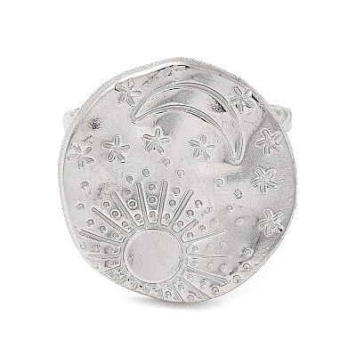 Non-Tarnish 304 Stainless Steel Sun & Moon Planet Open Cuff Ring for Women RJEW-B027-20P-1