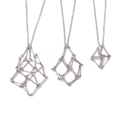 3 Pcs 201 Stainless Steel Crystal Stone Cage Pendant Necklaces NJEW-JN04750-1