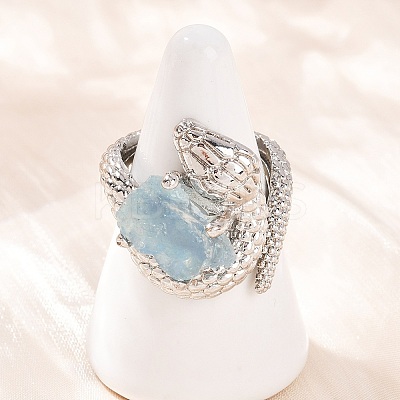 Snake Natural Aquamarine Open Cuff Rings RJEW-K286-10P-03-1