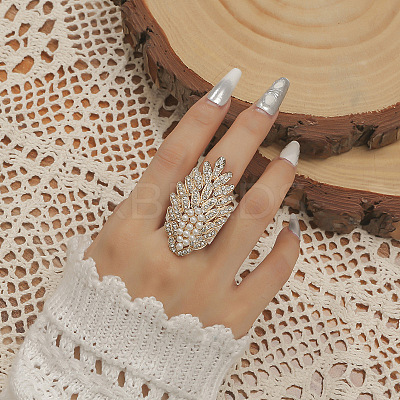 Oval Plastic Imitation Pearl & Rhinestones Finger Rings ZZ6722-1