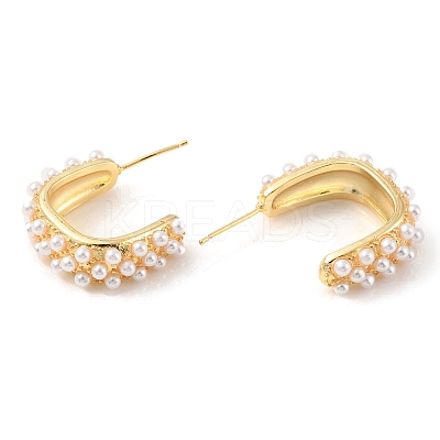 Plastic Pearl Beaded C-shape Stud Earrings EJEW-C060-04G-1