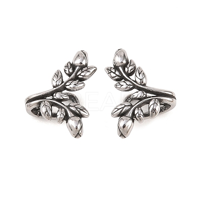 Leaf 316 Stainless Steel Non- Piercing Cartilage Earrings AJEW-C044-09AS-1