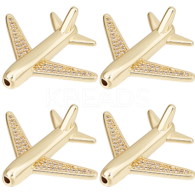 8Pcs Brass Micro Pave Cubic Zirconia Airliner Beads ZIRC-BBC0003-54G-1