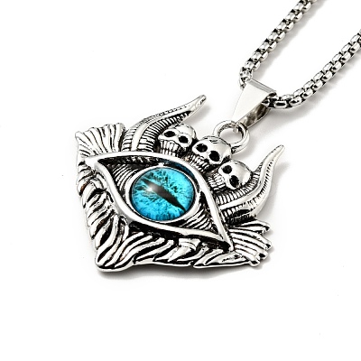 Alloy Skull with Plastic Dragon Eye Pendant Necklace NJEW-B084-01A-1