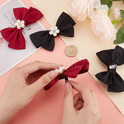 2 Pairs 2 Colors Cloth Bowknot Bridal Shoe Decoration with Plastic Imitation Pearl AJEW-PH0018-04-1