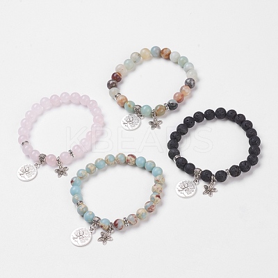 Natural & Synthetic Mixed Stone Stretch Bracelets BJEW-JB03772-1
