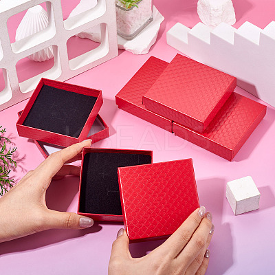 5Pcs Rhombus Textured Cardboard Jewelry Packing Boxes with Sponge Inside CBOX-TA0001-18B-1