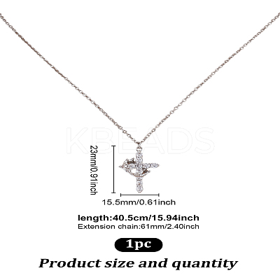 1Pc Brass Micro Pave Clear Cubic Zirconia Crown Cross Pendant Necklaces NJEW-LP0003-84P-1