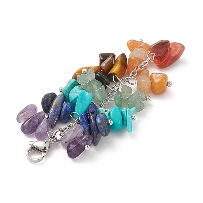Chakra Natural & Synthetic Mixed Gemstone Chip Beaded Pendant Decorations HJEW-JM01235-02-1