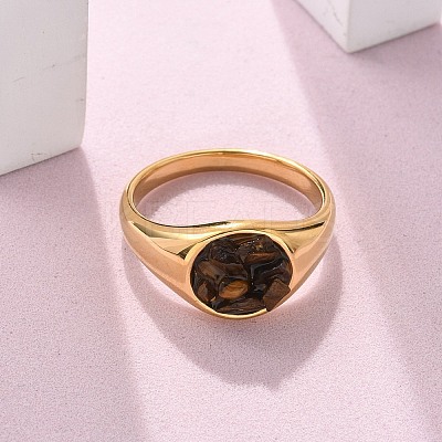 Round Natural Tiger Eye Chips Finger Rings RJEW-D303-03G-04-1