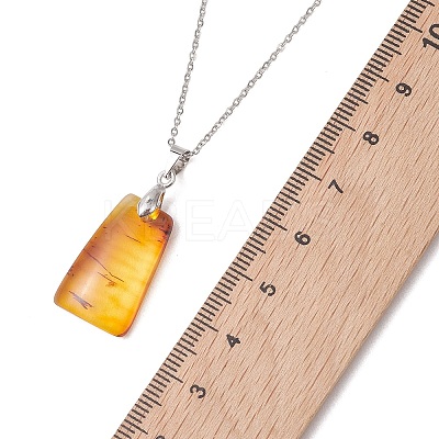 Natural Amber Rectangle Pendant 304 Stainless Steel Satellite Chain Necklaces NJEW-JN05981-01-1