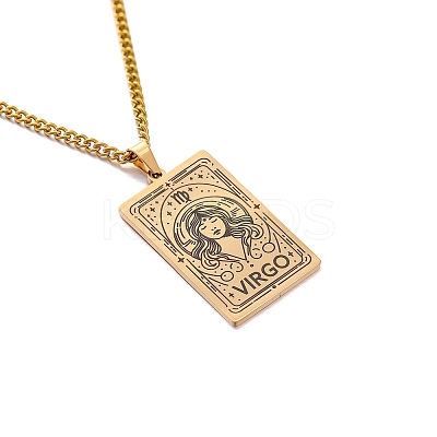 304 Stainless Steel Curb Chain Rectangle with Constellation Pendant Necklaces PW-WG0F5D0-17-1