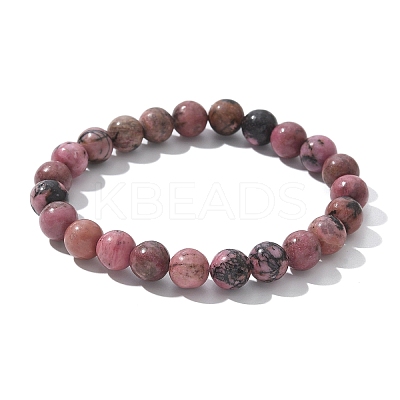 Natural Rhodonite Beads Stretch Bracelets X-BJEW-F380-01-B16-1