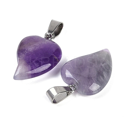 Natural Amethyst Heart Pendants G-H073-03P-01-1