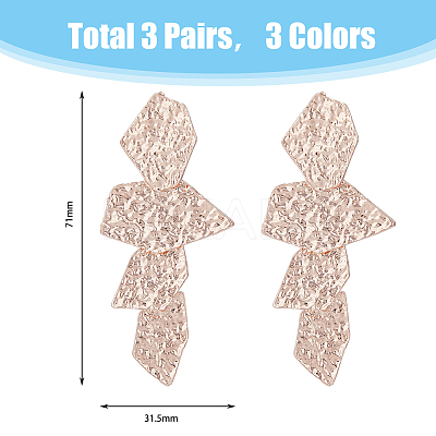 3 Pairs 3 Colors Alloy Dangle Stud Earrings fot Women EJEW-FI0002-61-1