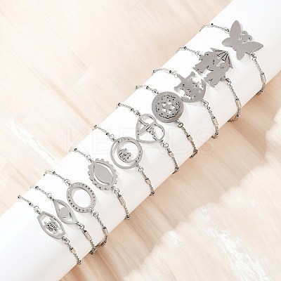 304 Stainless Steel Link Bracelets for Women BJEW-H208-01P-1