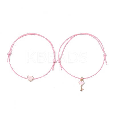 8Pcs 8 Style Heart & Skeleton Key Alloy Enamel Braided Bead Bracelets Set BJEW-JB09771-S-1