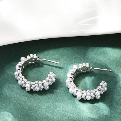 Flower Brass ABS Imitation Pearl Stud Earrings EJEW-M082-05P-1