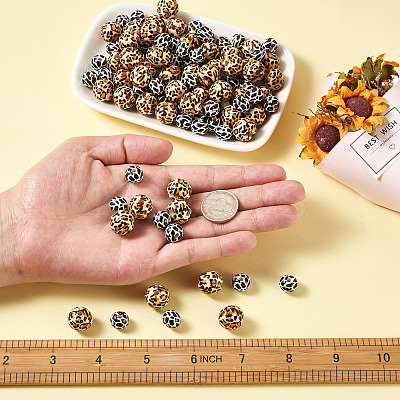 100Pcs 2 Patterns Printed Natural Wooden Beads WOOD-BY0001-01-1