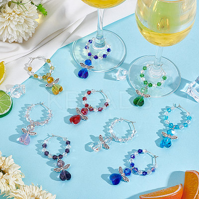 32Pcs 8 Colors Glass Angel Wine Glass Charms AJEW-PH01651-1