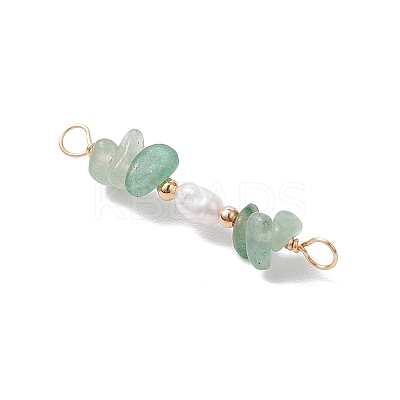 Natural Green Aventurine Chip & Natural Cultured Freshwater Pearl Rice Beaded Connector Charms PALLOY-JF03707-05-1