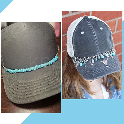 8Pcs 8 Styles Cowboy Theme Synthetic Turquoise & 304 Stainless Steel Baseball Cap Chain HJEW-SC0002-41-1