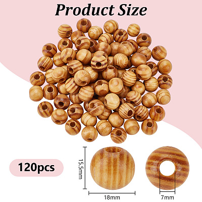 120Pcs Pinewood Large Hole European Beads WOOD-OC0003-81B-1