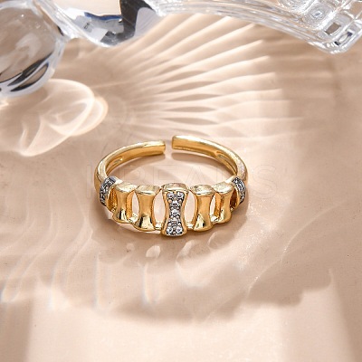 Brass Micro Pave Clear Cubic Zirconia Cuff Finger Rings for Women RJEW-C116-12G-1