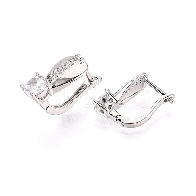 Brass Micro Pave Cubic Zirconia Teardrop Hoop Earrings EJEW-T048-35P-1
