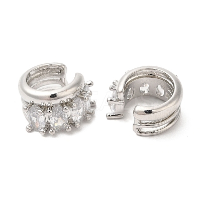 Platinum Plated Brass Cuff Earrings with Rhinestone for Women EJEW-D065-07P-03-1