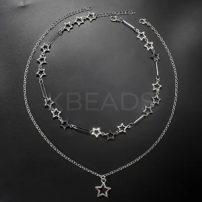 Star Alloy Pendant Double Layer Necklaces for Women FS-WGC0545-01-1