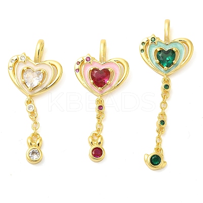 Heart Real 18K Gold Plated Rack Plating Brass Micro Pave Cubic Zirconia Pendants KK-S396-09A-1