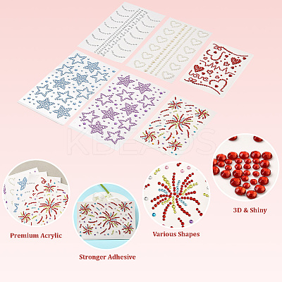 6 Styles Resin & Terylene & Acrylic Face Painting Stickers AJEW-SP0002-66-1