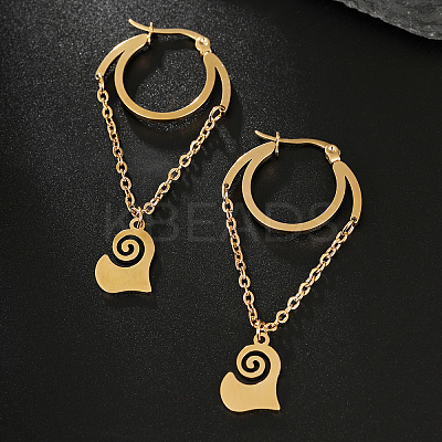 Stylish 201 Stainless Steel Heart Pendant Hoop Earrings LI4623-1