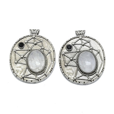 Natural Quartz Crystal Rock Crystal Oval Pendants G-Q165-03AS-04-1