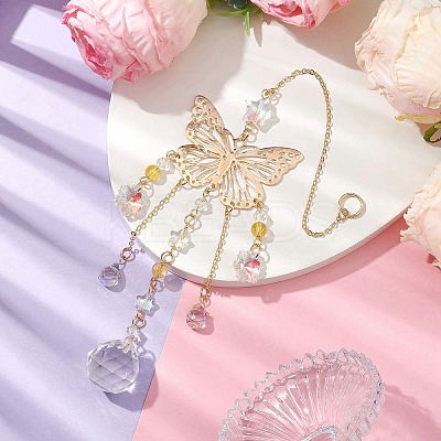 Brass Hollow Butterfly Pendant Decoration HJEW-TA00223-1