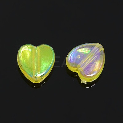 Yellow AB color Plated Acrylic Heart Beads X-PL539-831-1