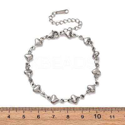 304 Stainless Steel Heart Link Bracelets for Women BJEW-L706-03P-1