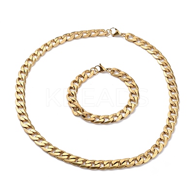 304 Stainless Steel Curb Chains Bracelets & Necklaces Jewelry Sets SJEW-I206-01G-1