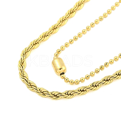 Ion Plating(IP) 304 Stainless Steel Pave Clear Cubic Zirconia Column Double Layer Necklaces LS-NJEW-S426-02G-1