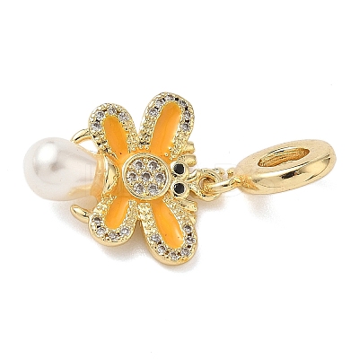 Brass Micro Pave Clear Cubic Zirconia European Dangle Charms KK-D502-02G-1